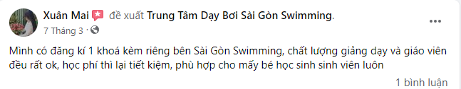 Dánh giá của học viên học bơi ở Quận 5 tại Sài Gòn Swimming